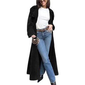 Women's Fashion Faux Suede Open Front Long Trench Coat Notched Lapel